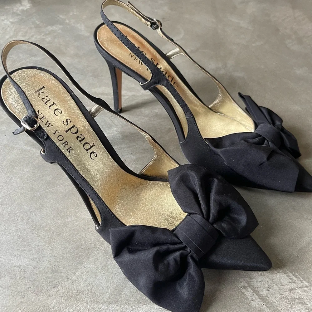 Kate Spade Satin Black Sheela Slingback Pumps - New - Picture 13 of 17